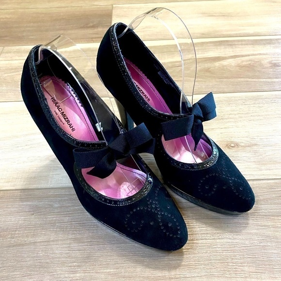3/$15 Isaac Mizrahi For Target Womens Black Suede Ribbon Tie Heels - Picture 1 of 13